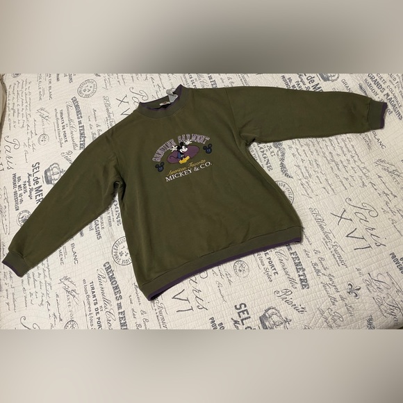 Mickey Mouse & Co “Genuine Garment” Sweatshirt Olive Green/Purple Large Preowned - Picture 6 of 7